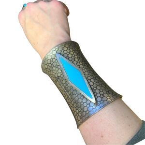 Wide Cuff Bangle Bracelet with Turquoise Diamond Shape Center Piece
